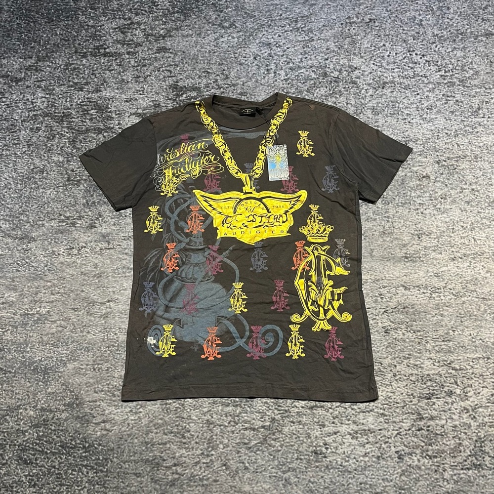 Vintage Y2K Christian Audigier T Shirt Gold Chain Hip-Hop Grunge XL NEW W/‎ TAGS